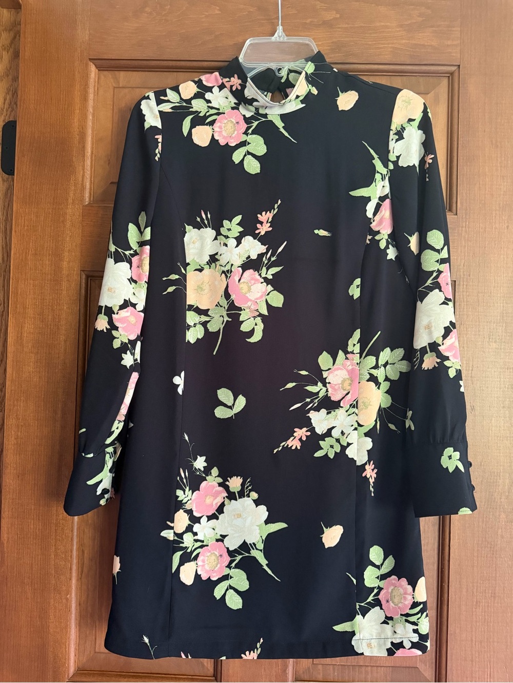 Leith Black Floral High-Neck Mini Dress